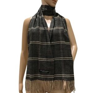 100% Cashmere Charcoal Gray Plaid Scarf